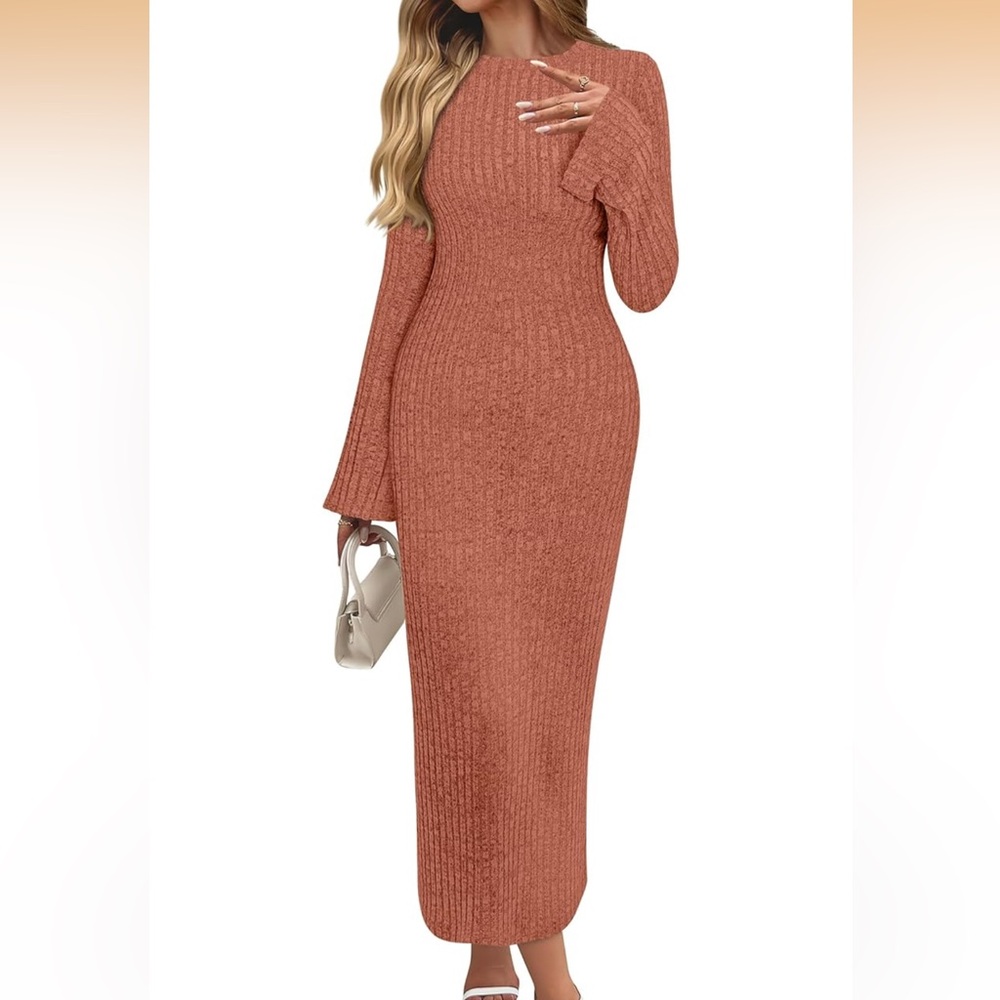 Chic Long Sleeve Rust Dress